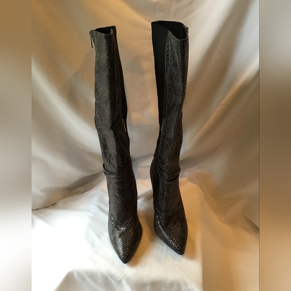 Ashley Stewart Charcoal Snakeskin Heeled Boots